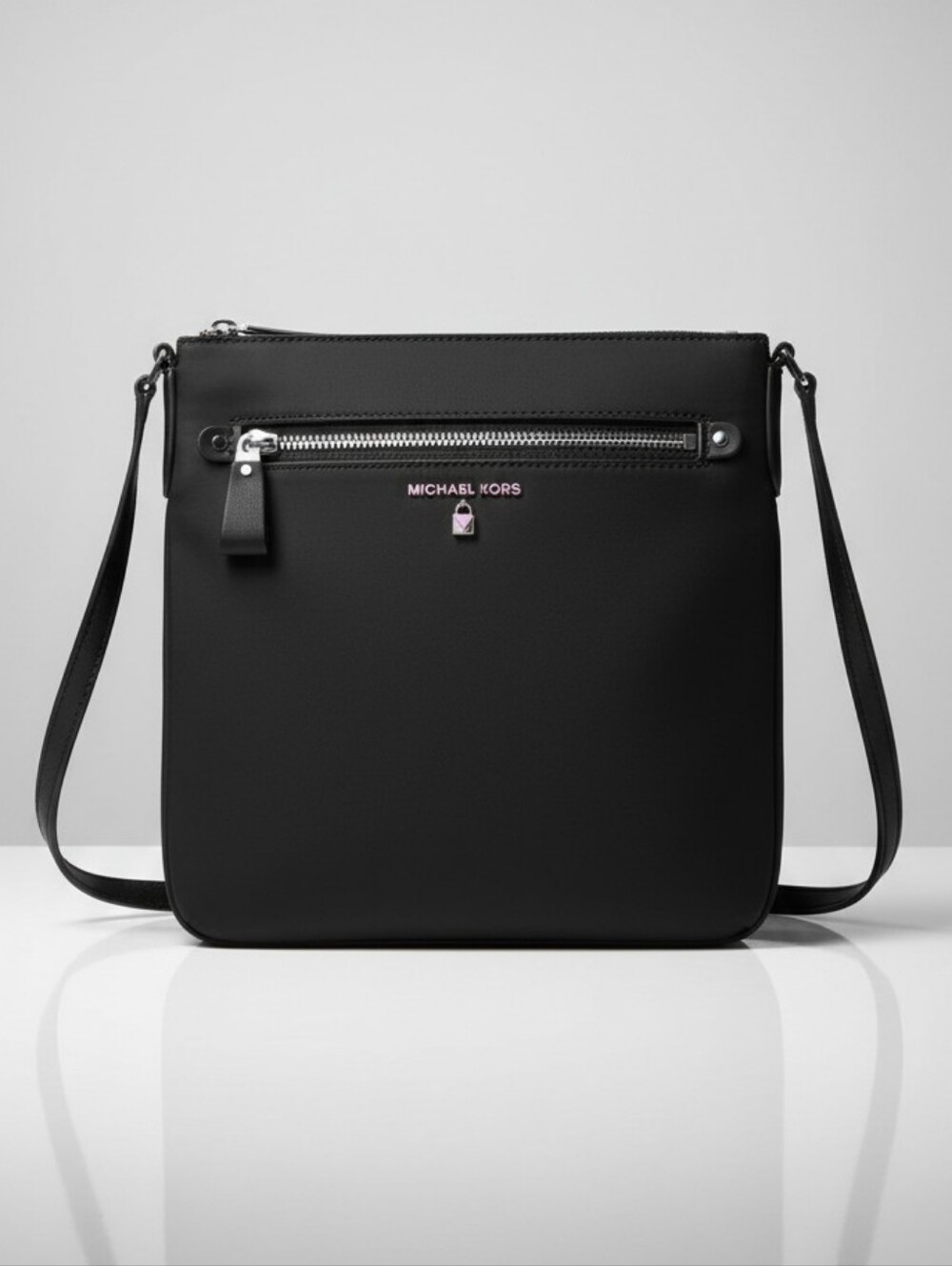 NWT-Michael Kors Kelsey Graphite Crossbody Bag With Silver Tone Hardware